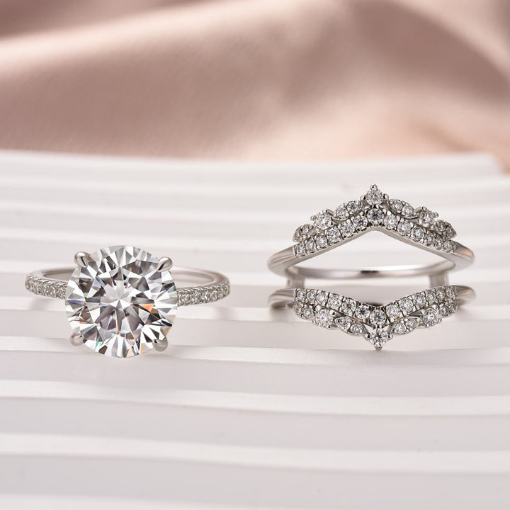 Moissanite 4.0Ct Round Cut 4 Prong Stack Wedding Ring with Jacket Wedding Band