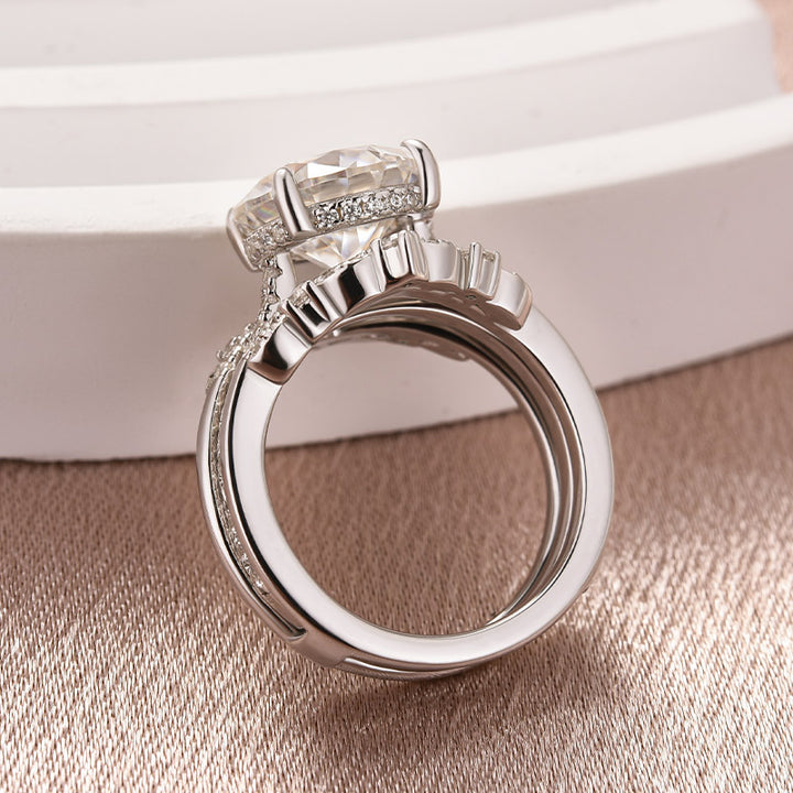 Moissanite 4.0Ct Round Cut 4 Prong Stack Wedding Ring with Jacket Wedding Band