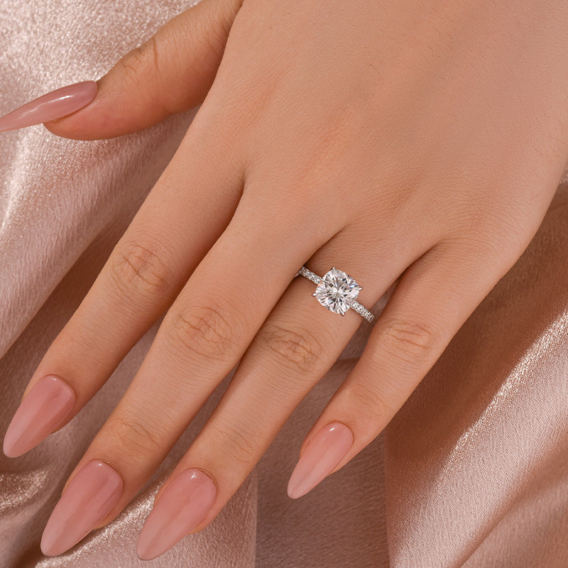 Rodiffy Moissanite 2.0Ct -2.5Ct Square Cushion Promise Bridal Ring