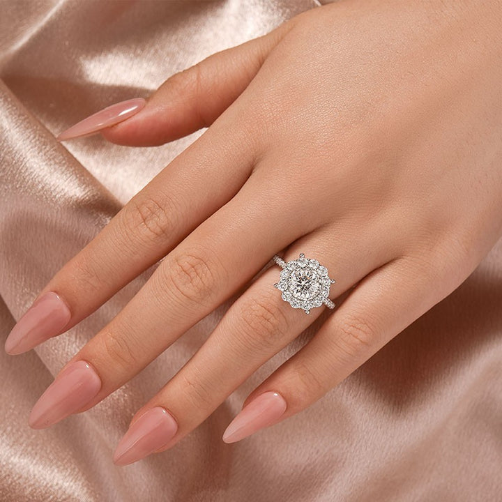 Moissanite 1.2Ct Halo Round Cut White Gold Engagement Ring