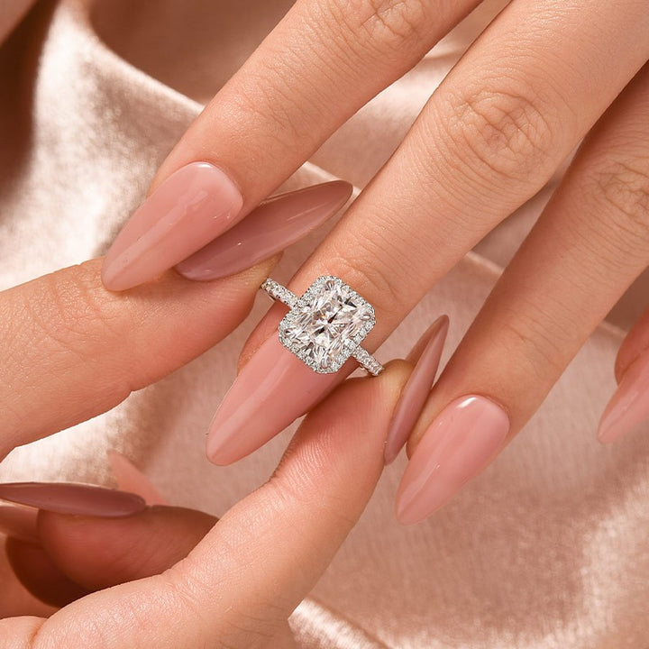 Rodiffy Moissanite 3.0 Ct Halo Radiant Cut White Gold Engagement Ring