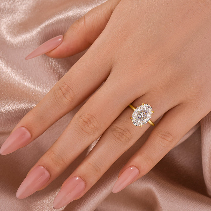 Rodiffy Moissanite 5.5 Ct Oval Cut Yellow Gold Promise Ring For Women