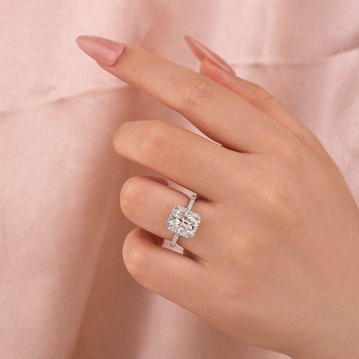 Rodiffy Moissanite 3.0 Ct Halo Radiant Cut White Gold Engagement Ring