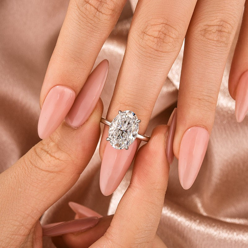 Moissanite Solitaire 5.50 Ct Oval Cut White Gold Promise Ring For Women