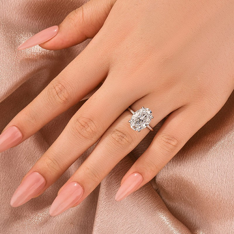 Moissanite Solitaire 5.50 Ct Oval Cut White Gold Promise Ring For Women