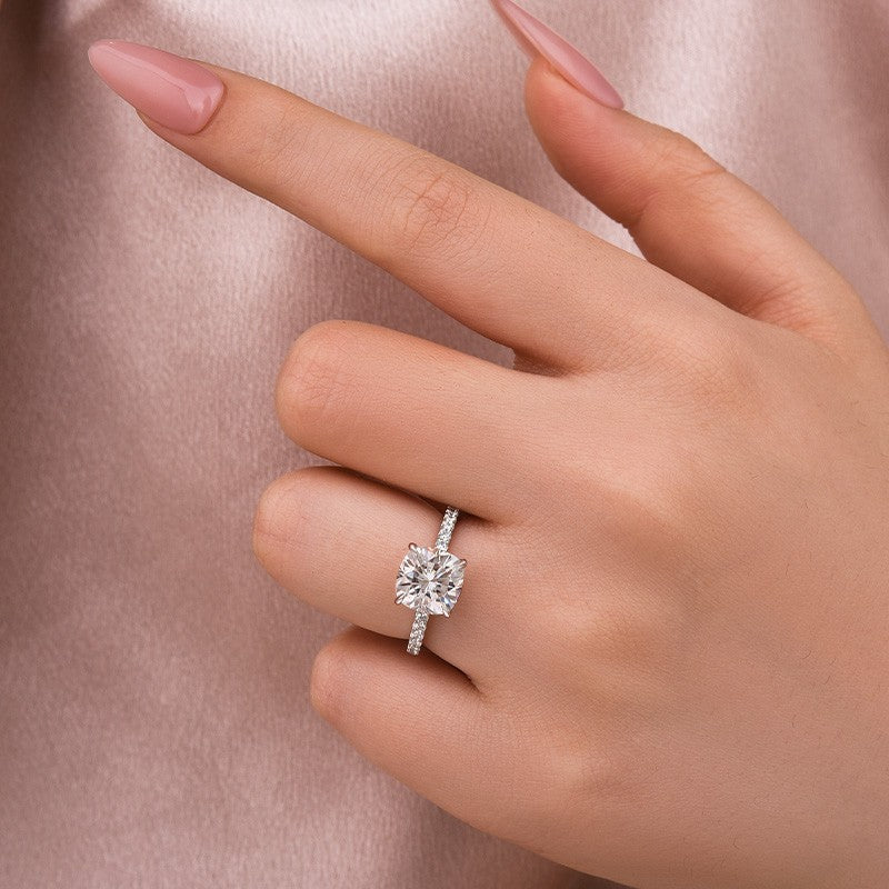 Moissanite 2.5 Ct Square Cushion Cut White Gold Promise Bridal Ring