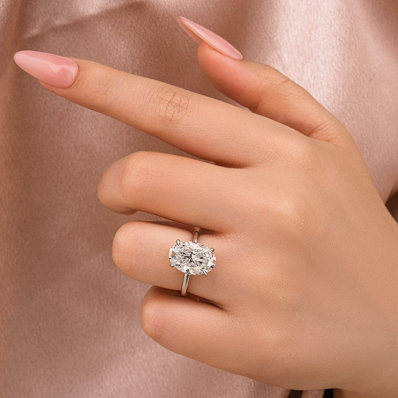 Moissanite Solitaire 5.50 Ct Oval Cut White Gold Promise Ring For Women