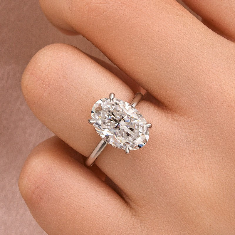 Moissanite Solitaire 5.50 Ct Oval Cut White Gold Promise Ring For Women