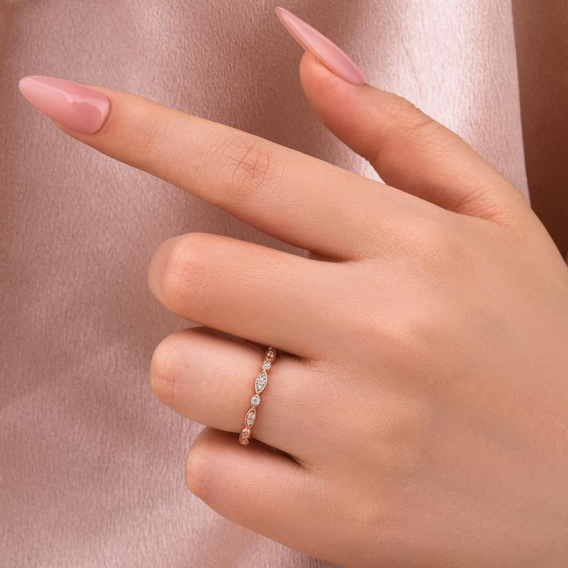 Moissanite 0.3Ct Rose Gold Pavé Eternity Wedding Ring