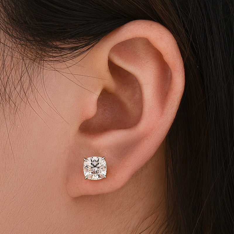 Moissanite 2.0Ct Cushion Cut White Gold Stub Earrings