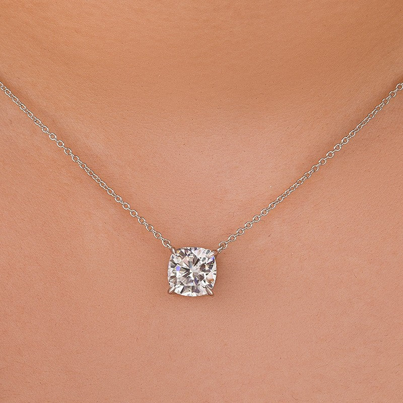 Moissanite 3.5Ct Cushion Cut White Gold Pendant Necklace