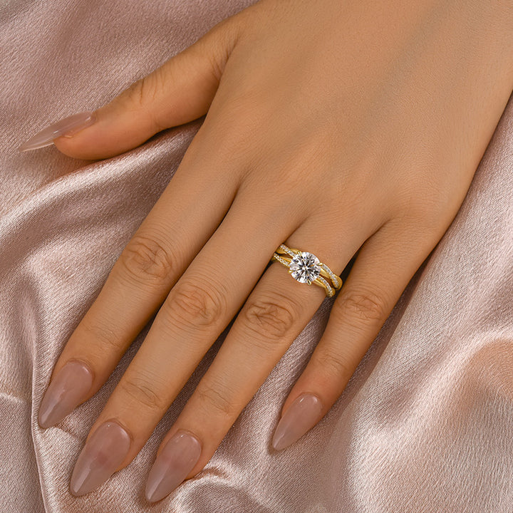 Rodiffy Moissanite 1.2 Ct/2.0 Ct Twist Yellow Gold Pave Wedding Ring Set