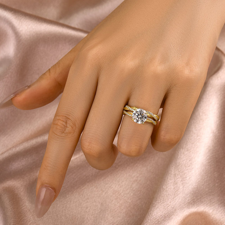 Rodiffy Moissanite 1.2 Ct/2.0 Ct Twist Yellow Gold Pave Wedding Ring Set