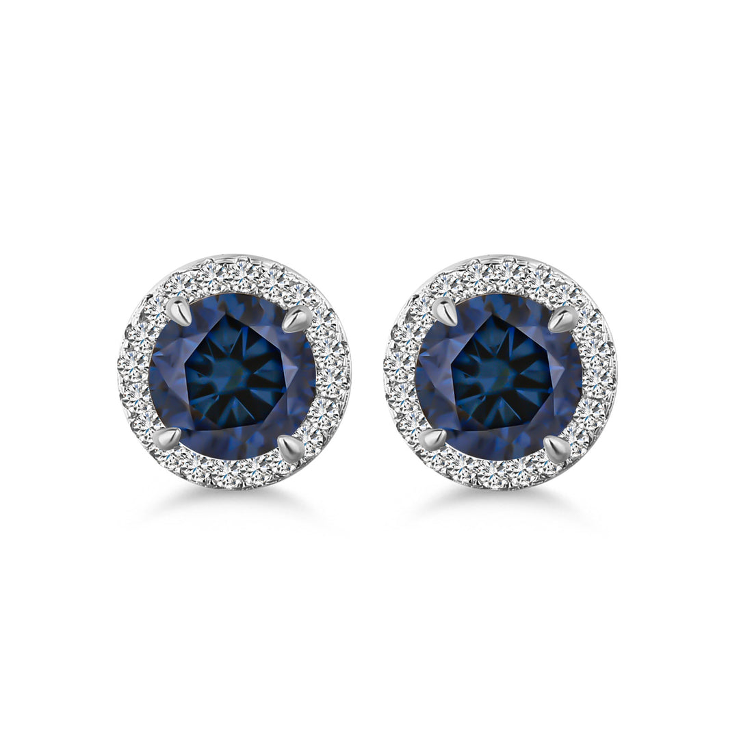 Moissanite 1.2Ct*2 Turquoise Halo Round Cut White Gold Stub Earrings