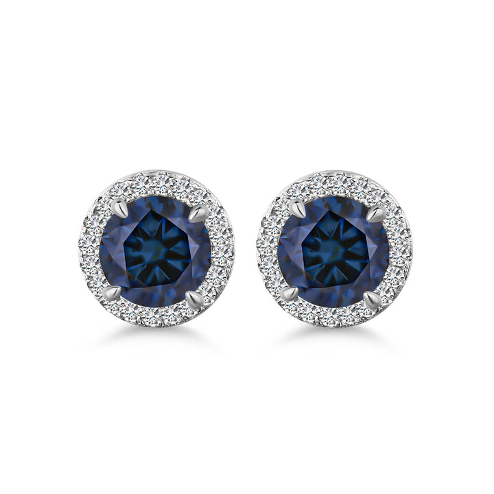Moissanite 1.2Ct*2 Turquoise Halo Round Cut White Gold Stub Earrings