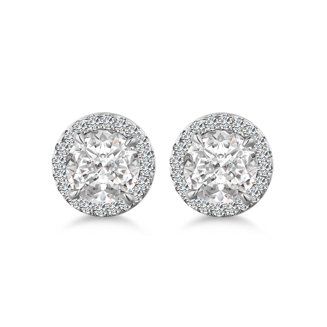 Moissanite 1.2Ct Halo Round Cut White Gold Stub Earrings