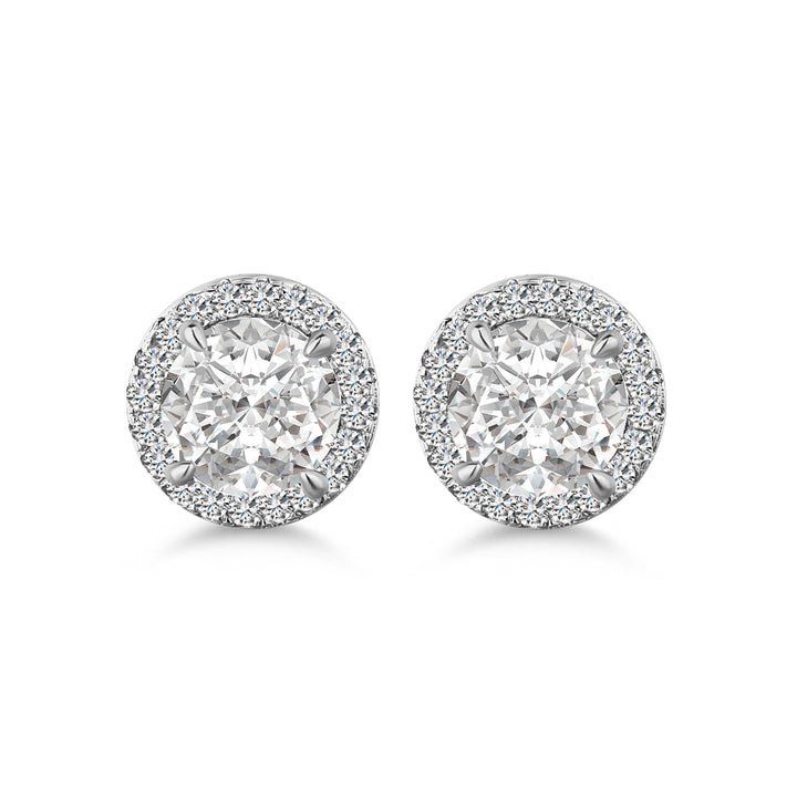 Moissanite 1.2Ct*2 Halo Round Cut White Gold Stub Earrings