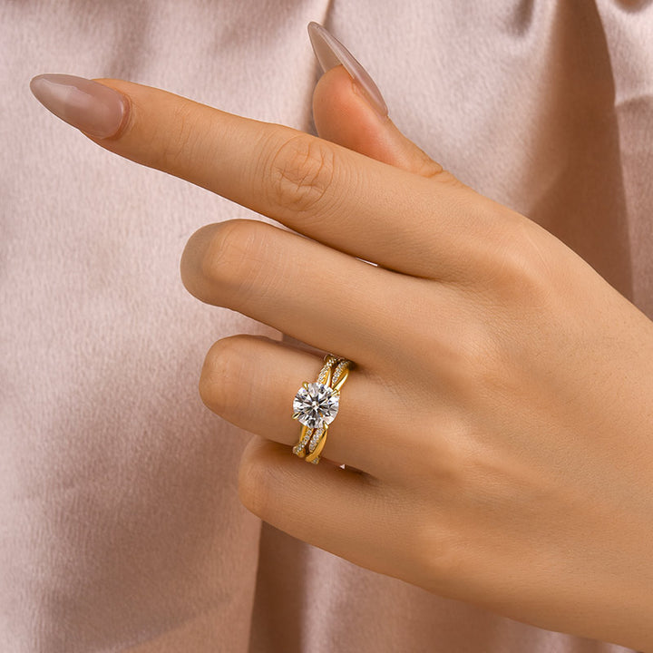 Rodiffy Moissanite 1.2 Ct/2.0 Ct Twist Yellow Gold Pave Wedding Ring Set