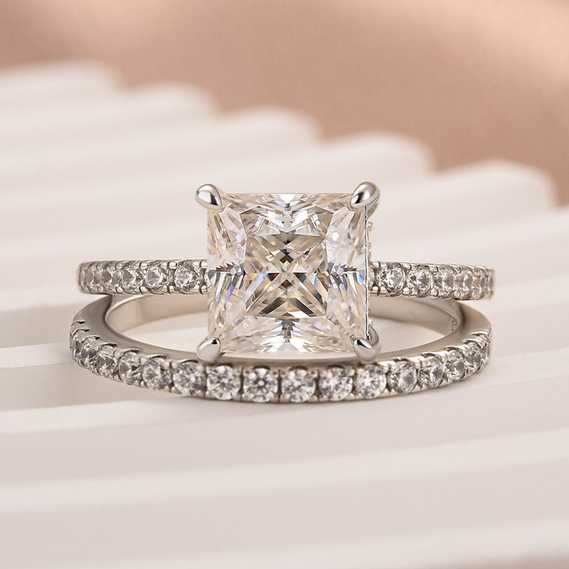 Rodiffy Moissanite 2.0 Ct Princess Cut Wedding Ring Set For Women