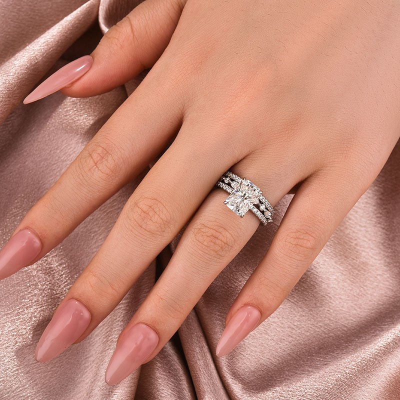 3.5 Ct Radiant Cut Moissanite Diamond Wedding Ring with Round & Marquise Accents Bands