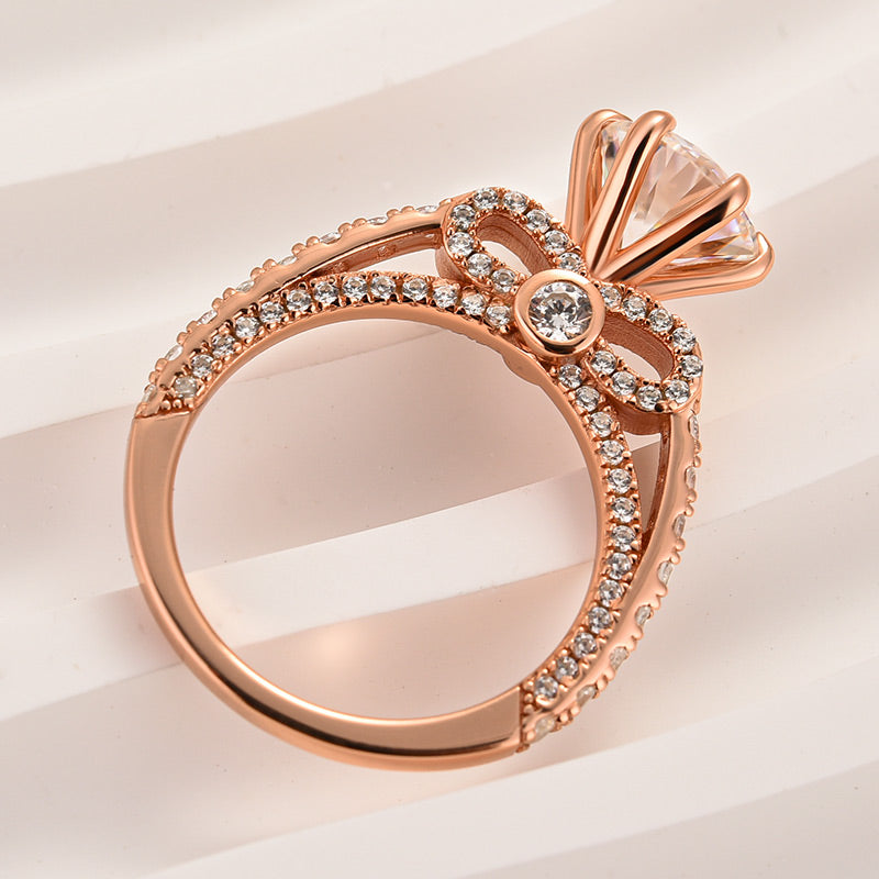 Rodiffy Moissanite 2.0 Ct Bow Base Design Rose Gold Promise Bridal Ring