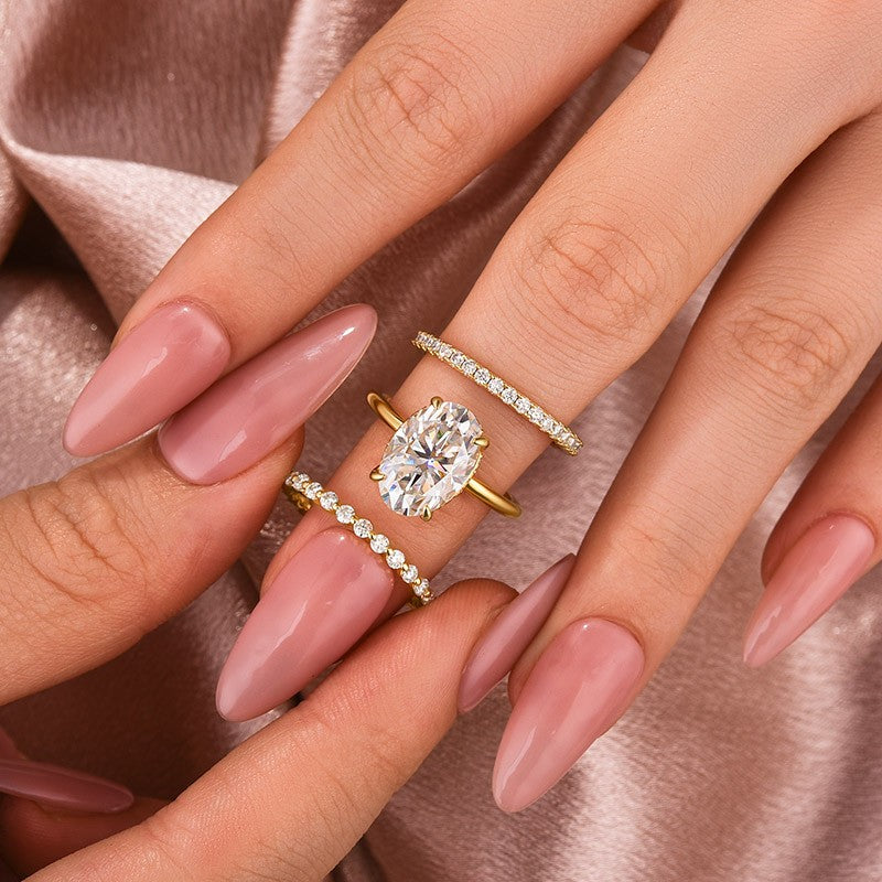 Moissanite Solitaire 4.0Ct Oval Cut  Yellow Gold Women's Wedding Ring Set
