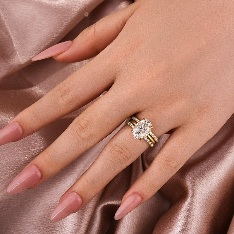 Moissanite Solitaire 4.0Ct Oval Cut  Yellow Gold Women's Wedding Ring Set