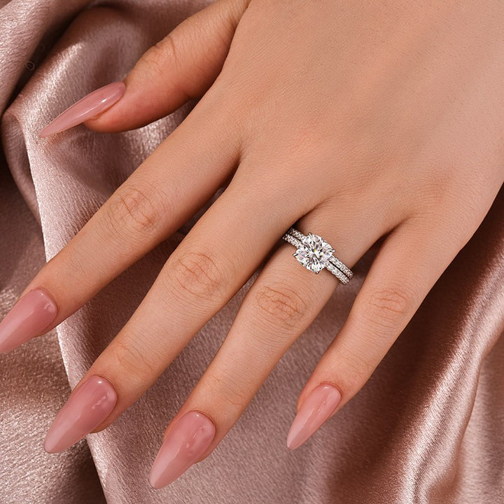 Moissanite 2.5Ct Cushion Cut White Gold Bridal Wedding Ring Set