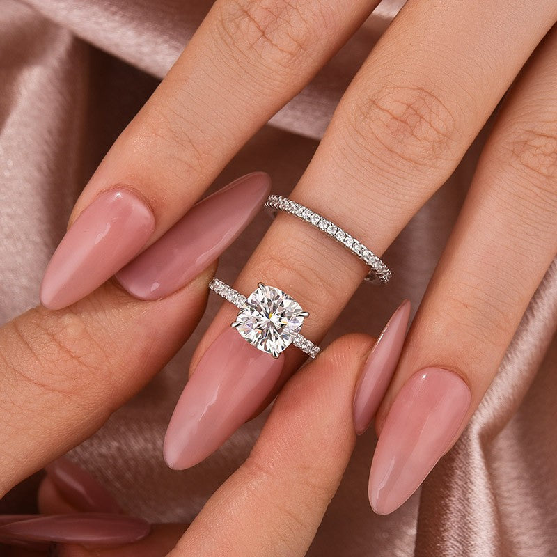 Moissanite 2.5Ct Cushion Cut White Gold Bridal Wedding Ring Set