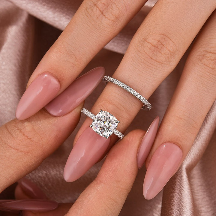 Moissanite 2.5Ct Cushion Cut White Gold Bridal Wedding Ring Set