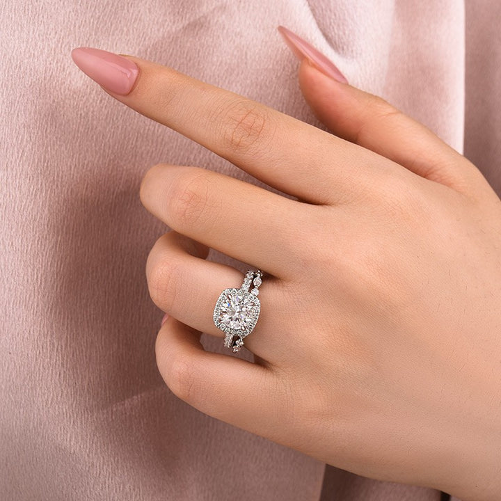 Moissanite 2.0Ct Halo Round Cut White Gold Promise Ring With Round Cut &amp; Marquise Cut Anniversary Ring
