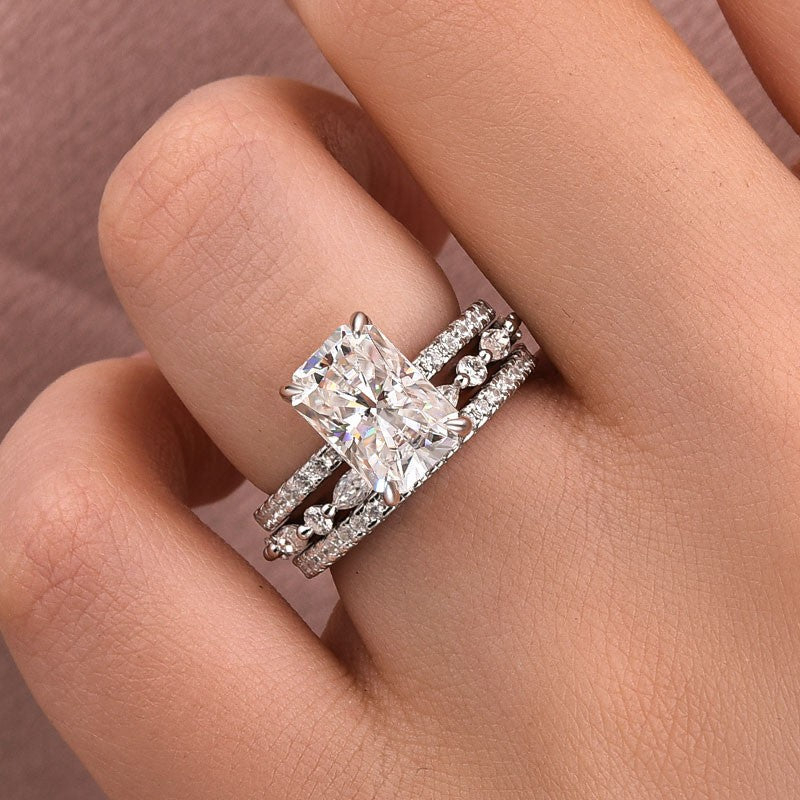 3.5 Ct Radiant Cut Moissanite Diamond Wedding Ring with Round & Marquise Accents Bands