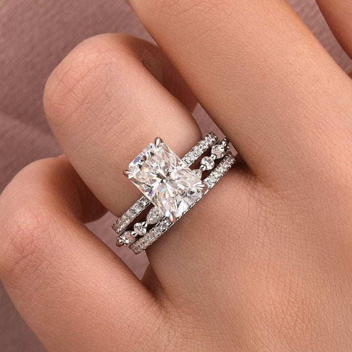 Rodiffy 3.5 Ct Radiant Cut Moissanite Diamond Wedding Ring with Round &amp; Marquise Accents Bands