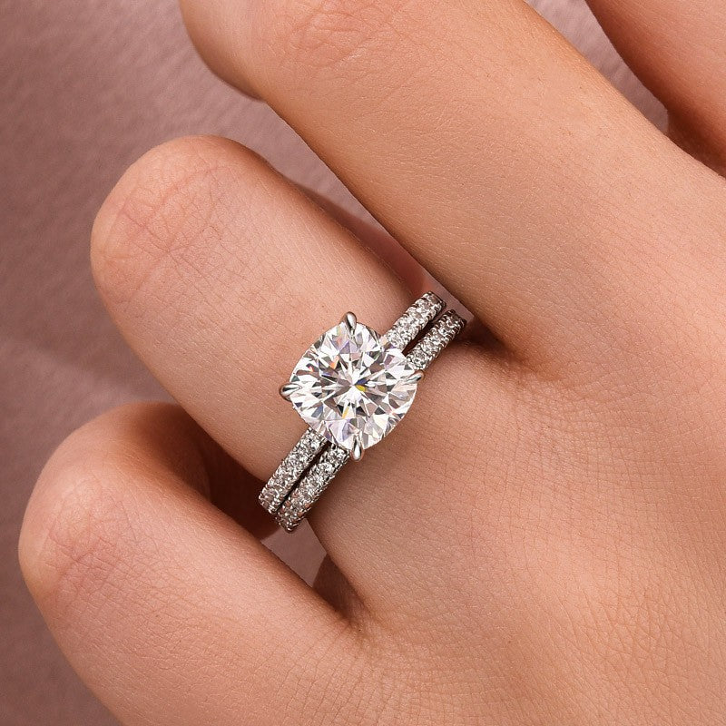 Moissanite 2.5Ct Cushion Cut White Gold Bridal Wedding Ring Set