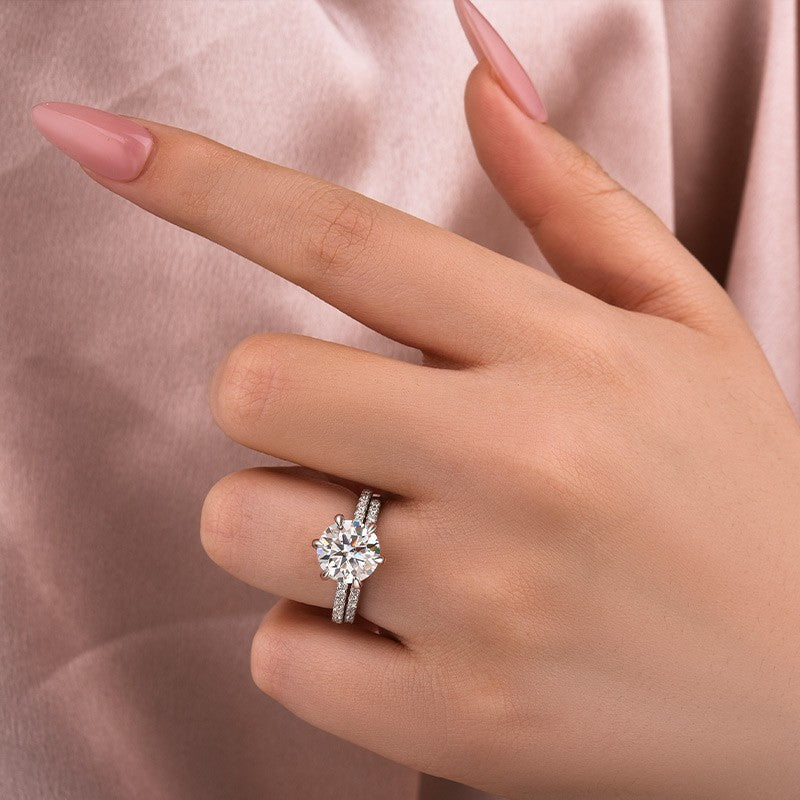 Moissanite 3.0Ct Round Cut White Gold Bridal Wedding Ring Set