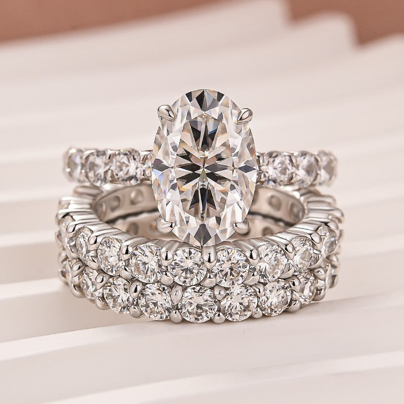 Moissanite 4.0Ct Oval Cut White Gold Bridal Ring Set with Round Cut Full Wedding Band