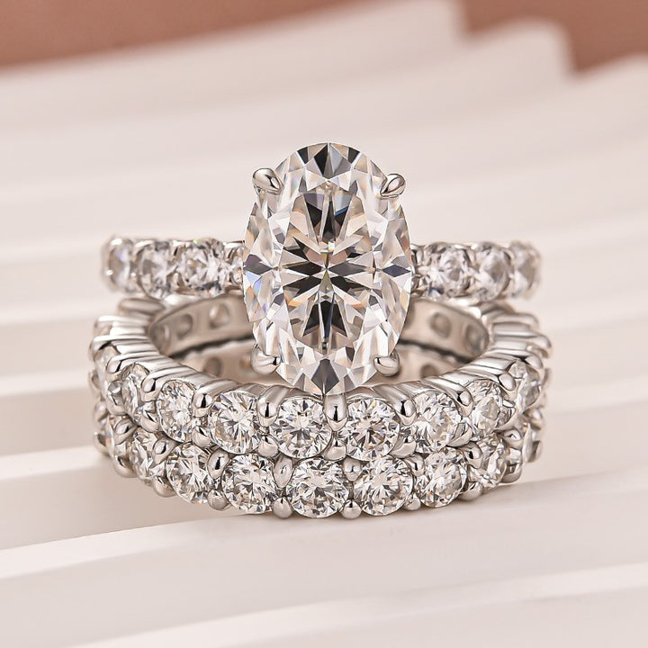 Moissanite 4.0Ct Oval Cut White Gold Bridal Ring Set with Round Cut Full Wedding Band