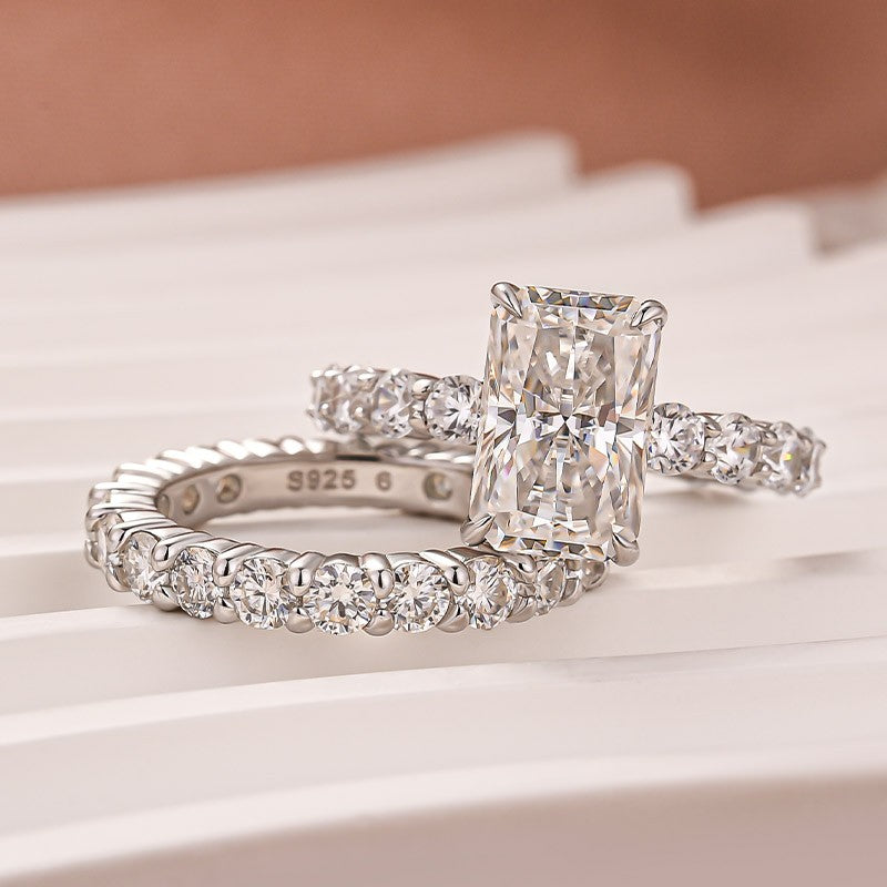 Moissanite 3.5 Ct Radiant Cut White Gold Wedding Ring Set For Women