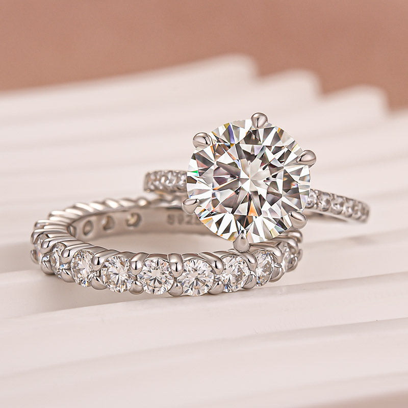 Moissanite 2.0Ct~4.0Ct Round Cut White Gold Wedding Ring Set