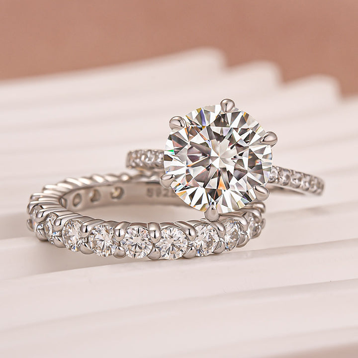 Moissanite 2.0Ct~4.0Ct Round Cut White Gold Wedding Ring Set