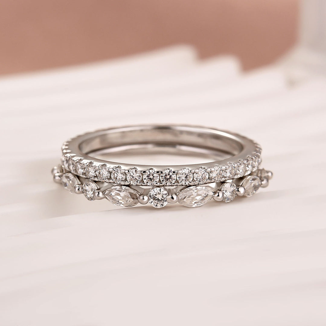 Eternity Stackable Moissanite Diamonds Wedding Band Set
