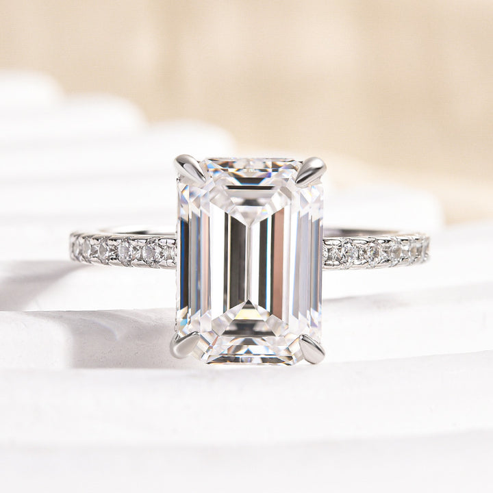 Rodiffy Moissanite 3.5 Ct Emerald Cut Engagement Ring For Women