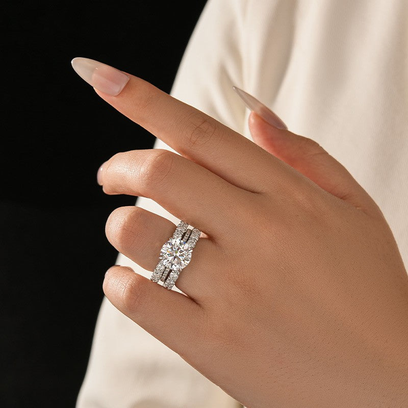 Moissanite 4.0Ct Round Cut White Gold Bridal Ring Set