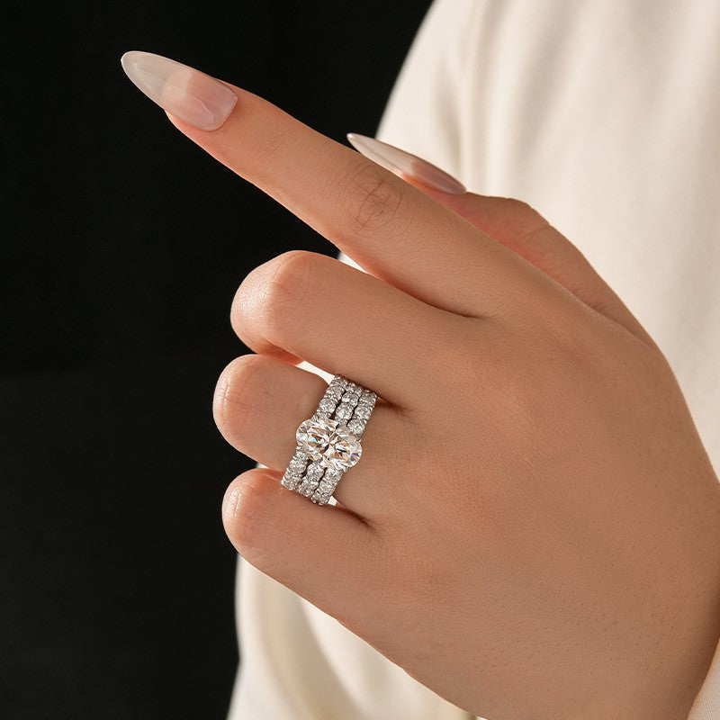 Moissanite 4.0Ct Oval Cut White Gold Bridal Ring Set with Round Cut Full Wedding Band