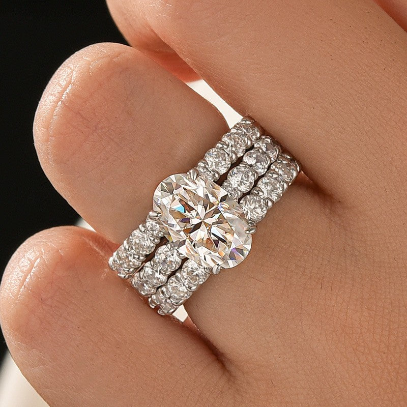Moissanite 4.0Ct Oval Cut White Gold Bridal Ring Set with Round Cut Full Wedding Band