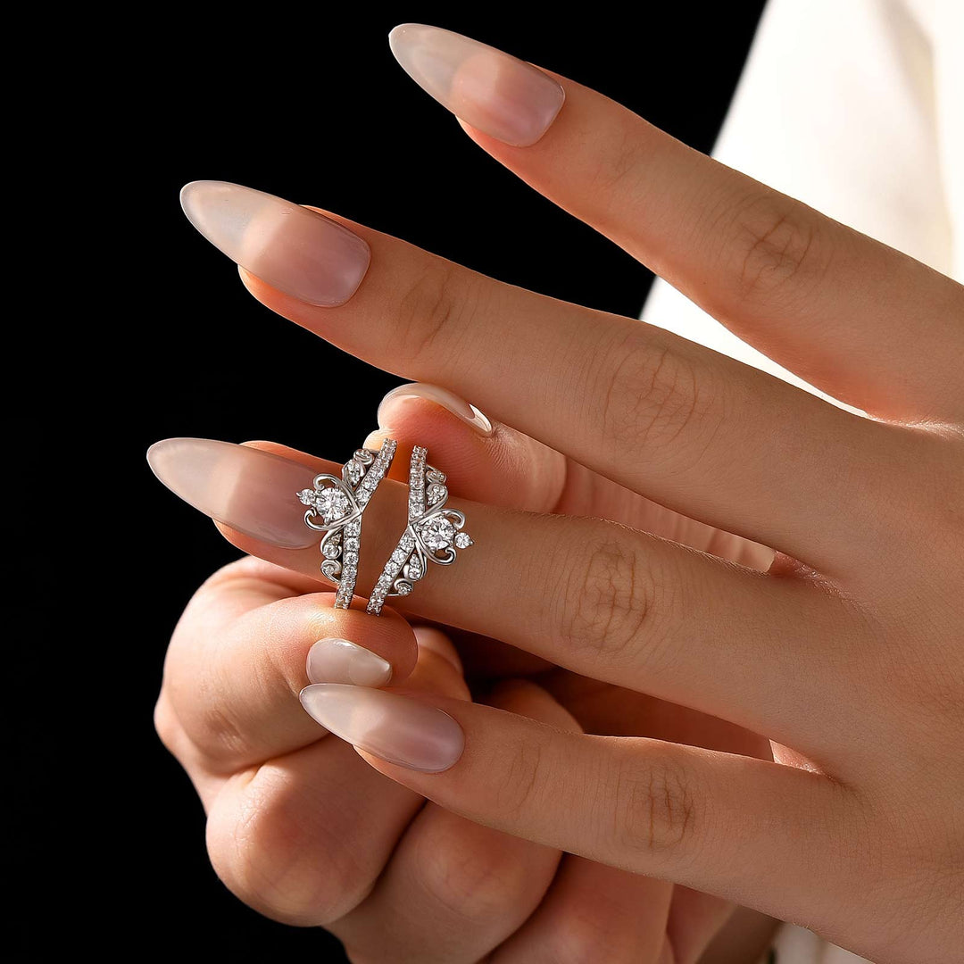 Moissanite Crown Shaped Insert Wedding Band Engagament Ring Enhancer In Sterling Silver