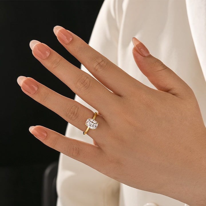 Moissanite 2.5 Ct Cushion Cut Solitaire Yellow Gold Promise Ring For Women