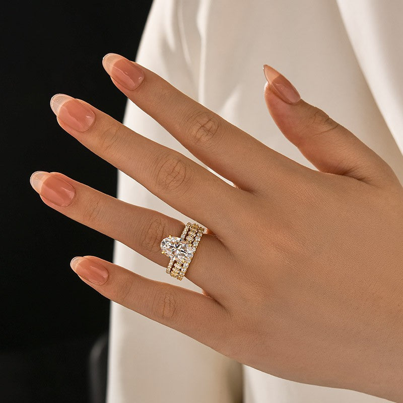 Moissanite 4.0Ct Oval Cut Yellow Gold Bridal Ring Set