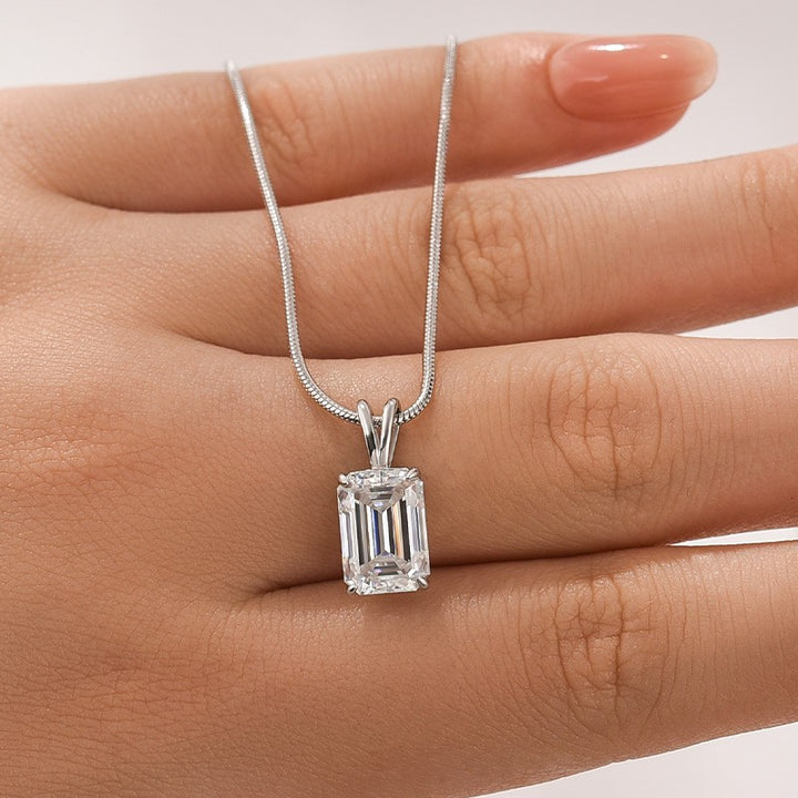 Moissanite 3.5Ct Emerald Cut White Gold Pendant Necklace