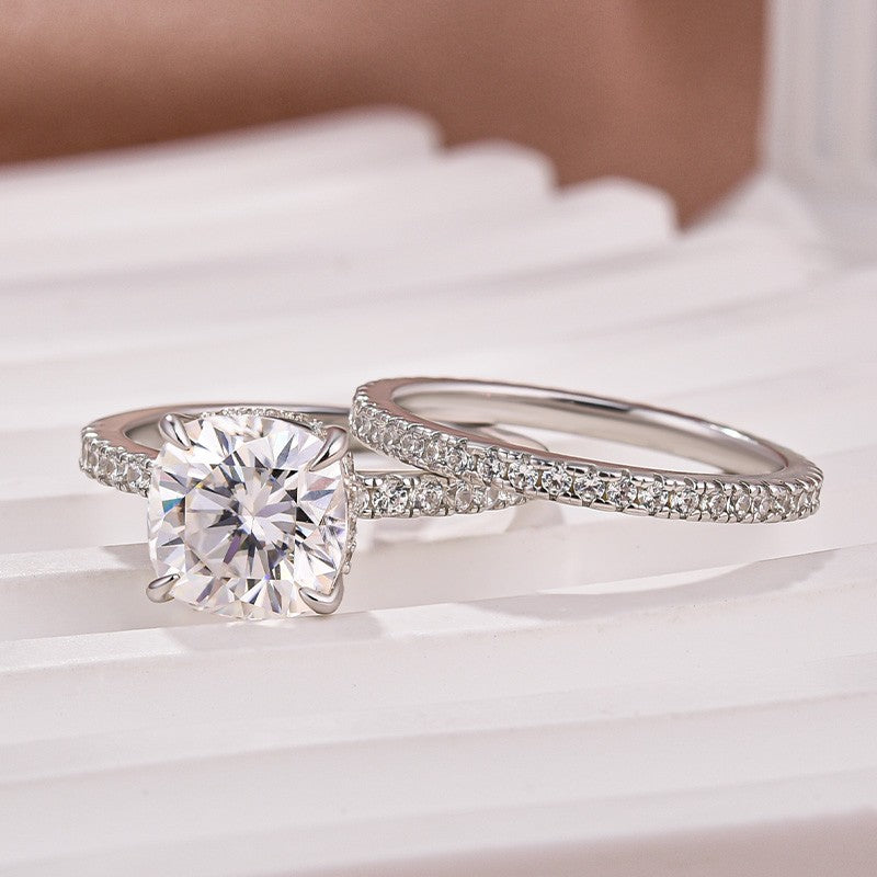Moissanite 2.5Ct Cushion Cut White Gold Bridal Wedding Ring Set